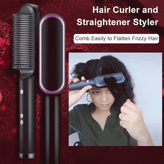 Electric Hair Straightening & Curling Comb/brush – Dual-purpose Professional Hair Styler, Non-damaging Splint, | 2 In 1 Hair Straightener