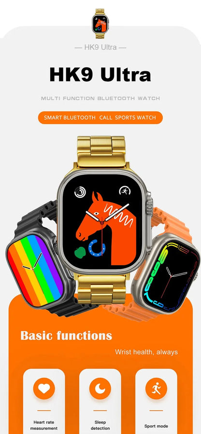 Hk9 Ultra Smart Watch With Metal Golden Strip