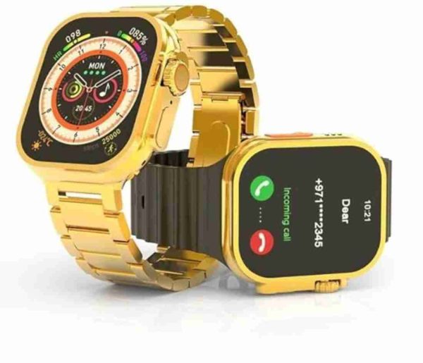 Hk9 Ultra Smart Watch With Metal Golden Strip