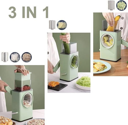 Multifunctional Manual Rotary Vegetable Cutter | Cheese Grater With Handle Durable Mandolin Slicer With Suction Base