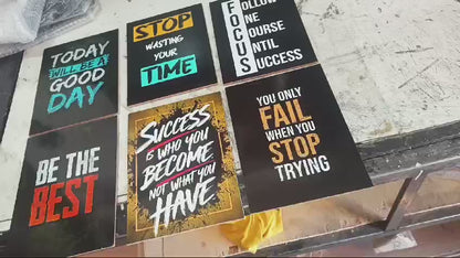 Set Of 6 Motivational Wooden Canvas Frames For Wall Decore / Sticky Phototiles Frames