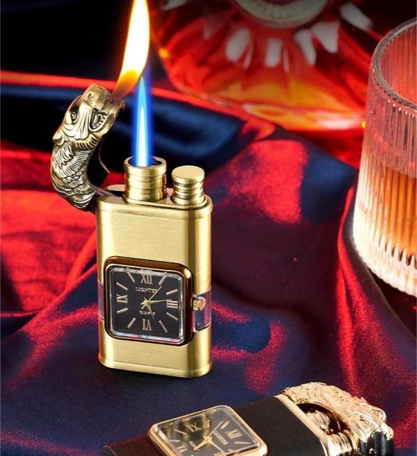 Refillable Dragon Design Fancy Watch Lighter | Best Quality Watch Lighter | Dual Flame Lighter | Lighter With Metal Body ( Random Color ) ( Without Box )