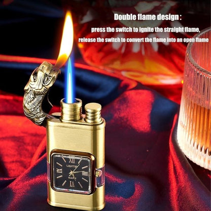 Refillable Dragon Design Fancy Watch Lighter | Best Quality Watch Lighter | Dual Flame Lighter | Lighter With Metal Body ( Random Color ) ( Without Box )