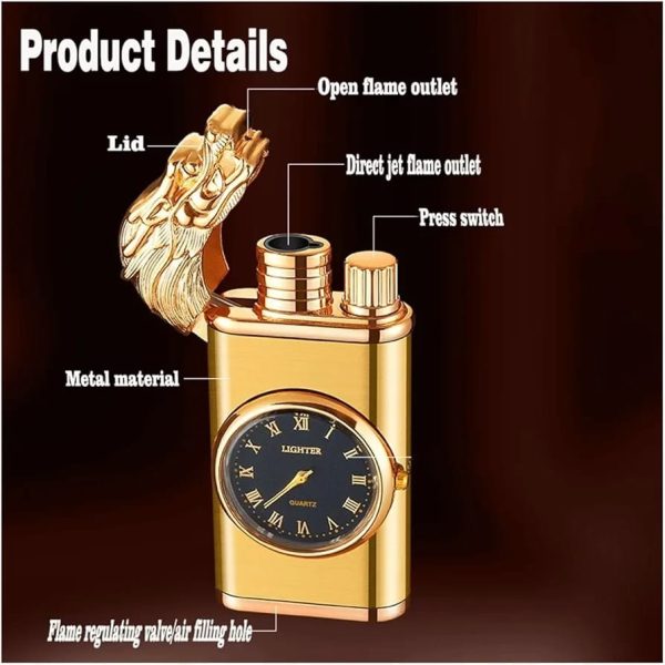 Refillable Dragon Design Fancy Watch Lighter | Best Quality Watch Lighter | Dual Flame Lighter | Lighter With Metal Body ( Random Color ) ( Without Box )