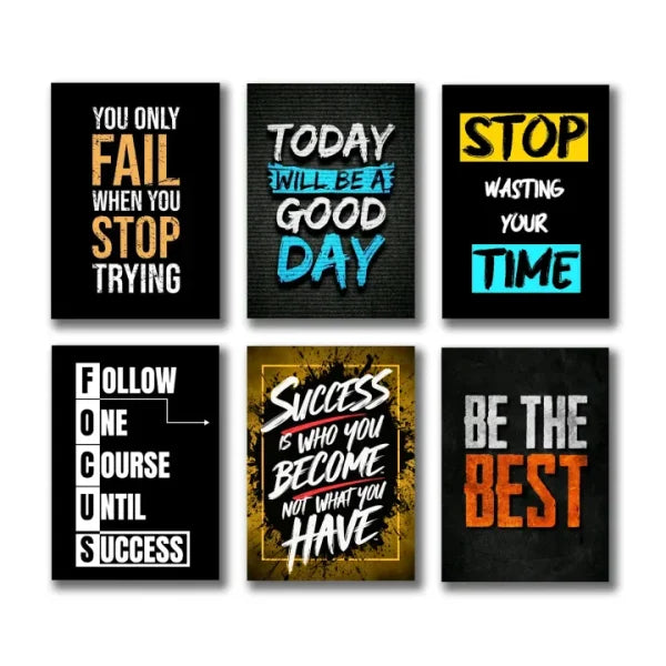 Set Of 6 Motivational Wooden Canvas Frames For Wall Decore / Sticky Phototiles Frames