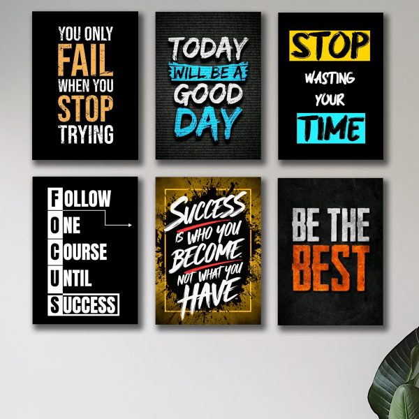 Set Of 6 Motivational Wooden Canvas Frames For Wall Decore / Sticky Phototiles Frames