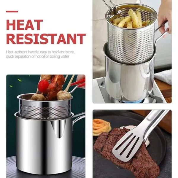 Stainless Steel Deep Fryer Frying Pot With Strainer 12ml Capacity | Basket Deep Fryer Pot For Baking Frying Boiling Home Kitchen