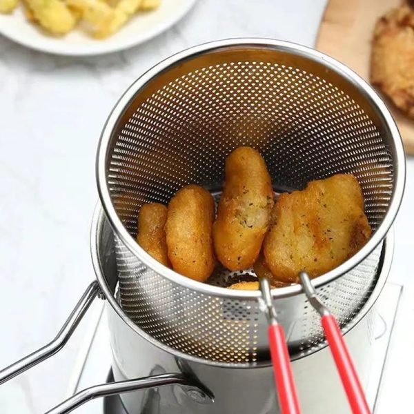 Stainless Steel Deep Fryer Frying Pot With Strainer 12ml Capacity | Basket Deep Fryer Pot For Baking Frying Boiling Home Kitchen